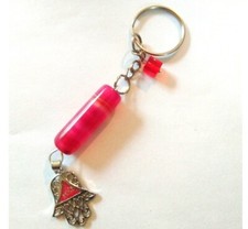 Porte Clé / Bijou de sac Agate Rose + Main de Fatima + cube rouges