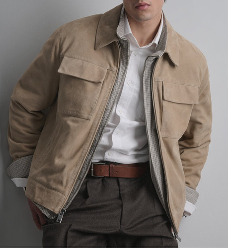 Veste cuir homme begie - cuir,