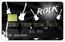 Stickers, Adhésifs Carte Bancaire, Visa, Master Card, CB Motif  Guitare Rock