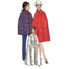 Vintage 1960s Couture Motif, Vogue Cape Manteau - Buste = 86.4-91.4cm (86-92cm)