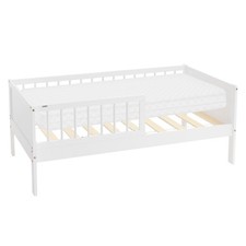 Lit d'enfant simple blanc en bois de pin sommier à lattes avec matelas 140x70 cm