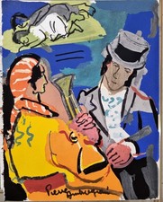 PIERRE AMBROGIANI (1907-1985) GOUACHE AU POCHOIR.  LES BOHEMIENS. CAMP GITAN.