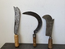 3 Anciens Outils Faucille Serpe Serpette Manche Bois Deco Art Populaire