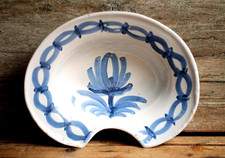 Antique French Shaving Dish Ceramic Barbers Beard Trimming Bowl Bathroom Blue