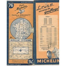 CARTE Michelin N°76 AURILLAC-St-ÉTIENNE Privat Aubenas Annonay Arlanc Bort 1946
