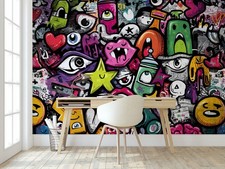 Papier Peint Intissé Panoramique Graffiti Coloré Spray XXL Chambre et Salon 18