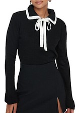 Jersey Femme Bicolore Noir Col