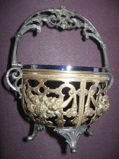 ancien confiturier métal et verre bleu