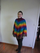 PONCHO COL ROULE - MULTICOLORE - 100% LAINE