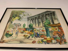 Litographie, Signé " S. Valli " - Scène de Marché aux Fleurs