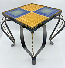 Antique french plant table Mid-1900's ceramic tiles wrought iron