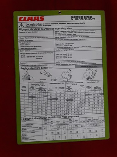 Tableau fiche reglage - fiche, de