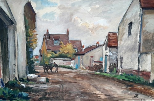 Grande aquarelle 1930 france - aquarelle,