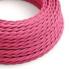 Fil électrique torsadé - Tissu effet soie - Fuchsia 2x0.75 - longueur 5 mètres