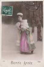 CP BONNE ANNEE FEMME ELEGANTE