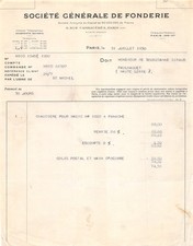 1930 FACTURE FONDERIE A PARIS - M.SOUBZDANNE A PAULHAGUET