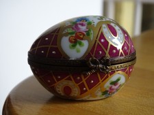 LIMOGES PORCELAINE BOITE + MINI FIOLE SENTEUR PARFUM CERCLAGE METAL