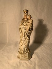 Ancien Biscuit Porcelaine Polychrome Vierge Enfant Religion Collection