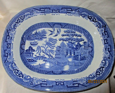 ANCIEN GRAND PLATEN FAIENCE ANGLAISE  STAFFORDSHIRE? FIN DECOR CHINOIS  BLEU -BE
