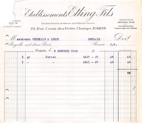 Facture 1928 boutons en - ,