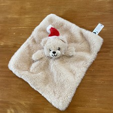 Doudou Ours Tex Baby Carrefour Carré Plat Beige Bonnet Noël Christmas Rouge