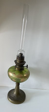 lampe à petrole ancienne Laiton Et  verre émaillé or oil lamp Collection Déco