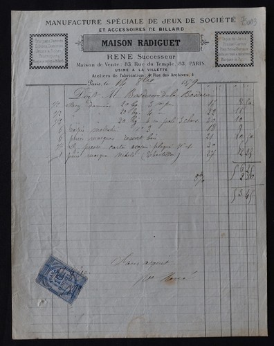 Facture paris 1879 radiguet - paris,