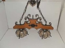 Lustre Rustique À 2 Lumières en Bois Et Fer Avec Verre Et Chaîne à Accrocher