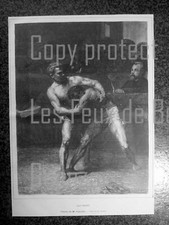 LUTTEURS LUTTE TABLEAU  FALGUIERE   gravure 1875 antique print  