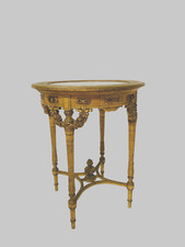 guéridons bas en bois sculpté et dore dessus marbre rosé . XIX siècle .