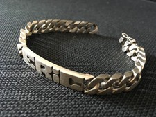 Belle grosse gourmette bracelet homme prénom en métal argenté - Vintage
