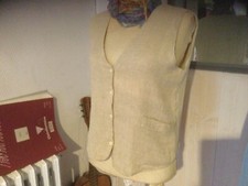 gilet vintage sans manches coton écru .t 40/42 .(C/ GO/V)