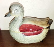 Terrine CANARD GRIS   ZOOMORPHE Faience  Vintage CAUGANT