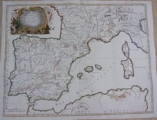 CARTE PENINSULE IBERIQUE ESPAGNE PORTUGAL SUD DE LA FRANCE CARTE GENERALE 1742