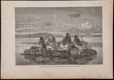 1867 - Bateau traditionnel (Kelek) sur le Tigre - Gravure ancienne - Irak