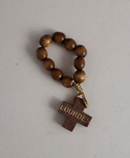 petit chapelet (dizaine) en bois d'olivier, croix estampillée "LOURDES"