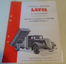 Prospectus brochure tracteur TL  & camion M3 GB3 LATIL a charbon 1936