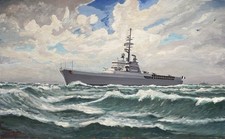 LA JEANNE D’ARC Toulon Marine Nationale Tableau Huile 61x100 Signé SCHNEIDER