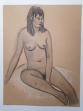Tableau étude dessin pastel modèle jeune femme nue nu féminin 3 no peinture 