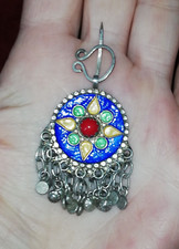 Fibule ancienne berbère Kabyle en argent émail, corail, Antique ethnique bijoux