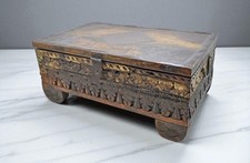 Coffre À Trésor En Bois Ancien Finement Sculpté Original