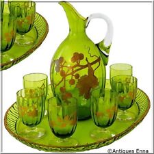 1900s Antique French Green Crystal Wine or Aperitif Service, Jug, Glasses,Tray