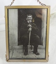 ANCIEN NEGATIF PHOTO PLAQUE DE VERRE CADRE LAITON PERSONNAGE ASSIS