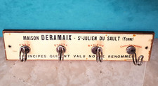 Ancien porte serviettes de coiffeur mural 4 crochets publicitaire DÉRAMAIX RARE