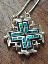 Croix De Jérusalem En Argent 925 Et Gemme Opale Bijoux