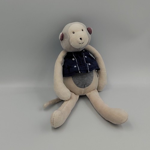Doudou singe gris bleu rayé