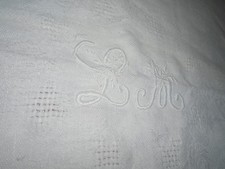 NAPPE  damassé ancienne brodée main  LM  160x220 cm et 12 serviettes