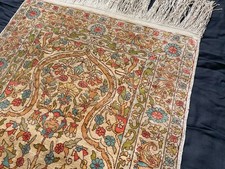 fine Hereke Turkish silk rug tapis soie seide teppich mihrab niche flower 76x40