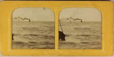 Bateau à vapeur La mer c1870 Photo Stereo Diorama Vintage Albumine