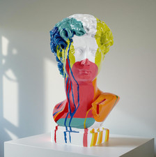 statue buste David michel ange résine street art pop art peinture multicolore